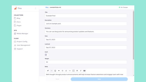 Blog post form TinaCMS